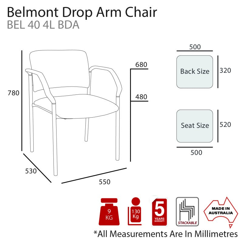 MA Belmont Fabric or Vinyl Upholstered Drop Arm Stackable Visitor Chair
