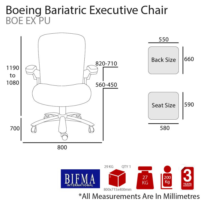 MA Boeing PU Bariatric Executive Chair