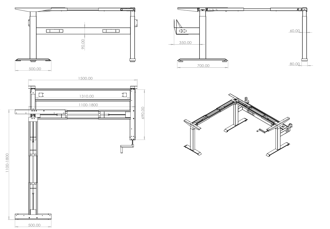 RL Boost Crank Height Adjustable Corner Workstation with Black Eco Panel Screen