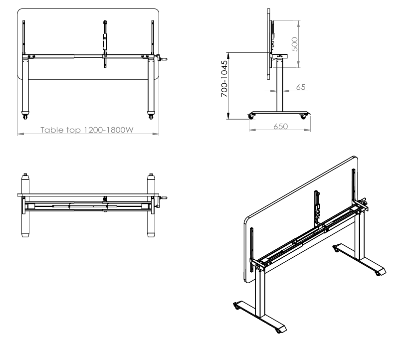 RL Boost Crank Flip Top Height Adjustable Table with Castors