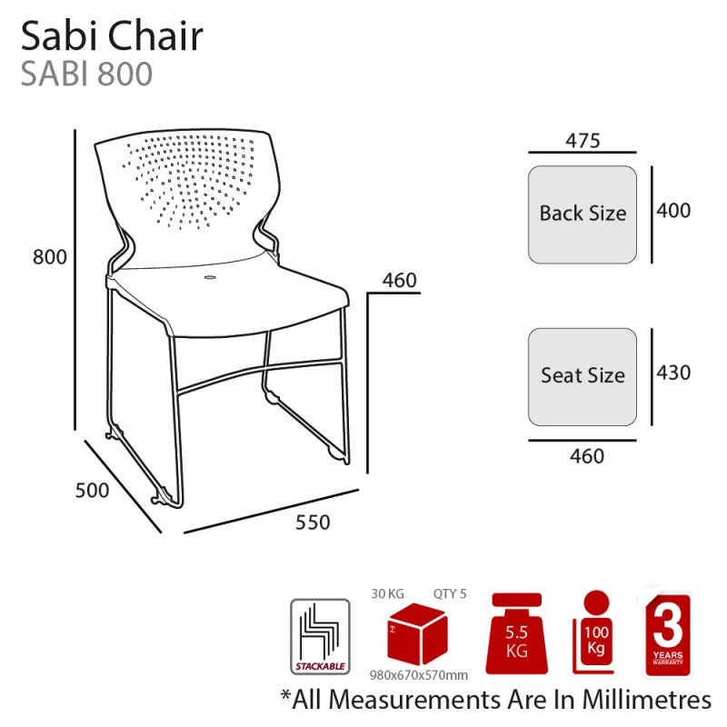 MA Sabi Stackable Chrome Sled Base Chair