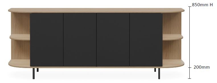 DD Mila 4 Door Credenza Buffet with Black Doors