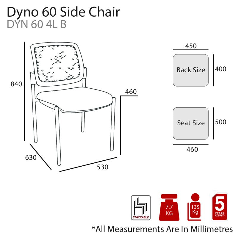 MA Dino 60 Fabric Upholstered 4 Legs Stackable Visitor Chair