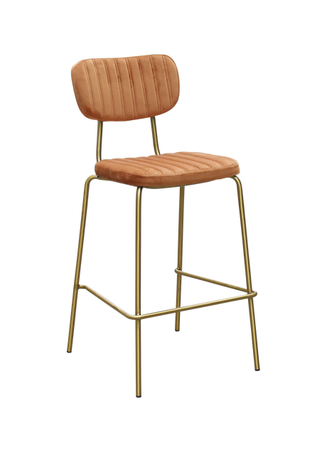 FL Tiramisu Velvet Upholstered Brass Frame Hospitality Barstool