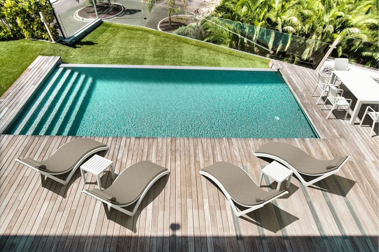 FL Slim 4 Slim Poolside Sunlounger with Cushion & 2 Ocean Side Table Package