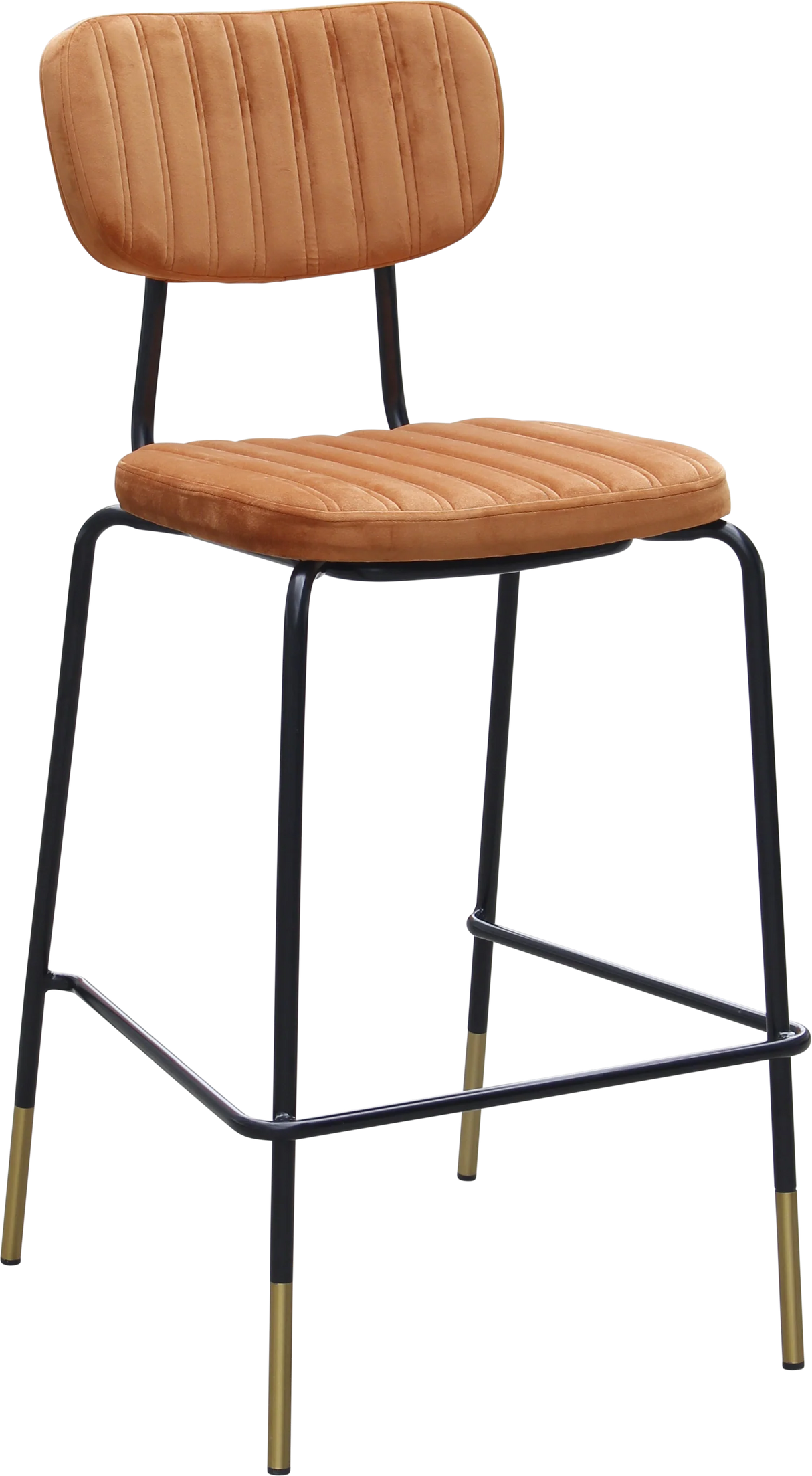 FL Tiramisu Velvet Upholstered Black Frame Brass Tips Hospitality Barstool