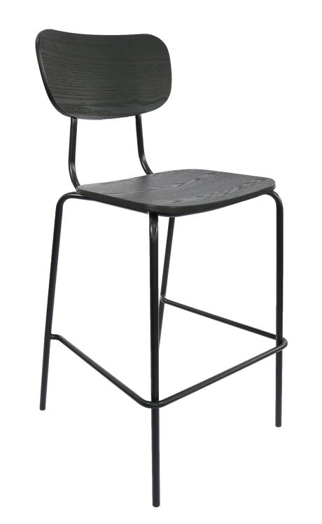 FL Tiramisu Plywood Black Metal Frame Hospitality Barstool