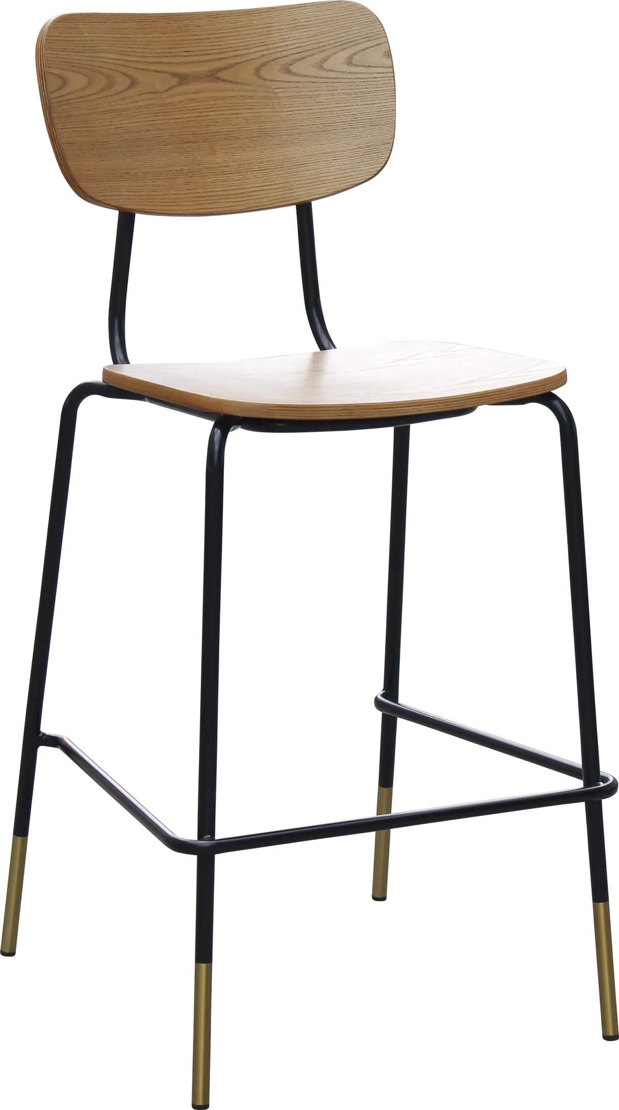 FL Tiramisu Plywood Black Metal Frame with Brass Tip Hospitality Barstool
