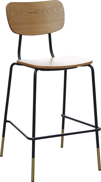 FL Tiramisu Plywood Black Metal Frame with Brass Tip Hospitality Barstool
