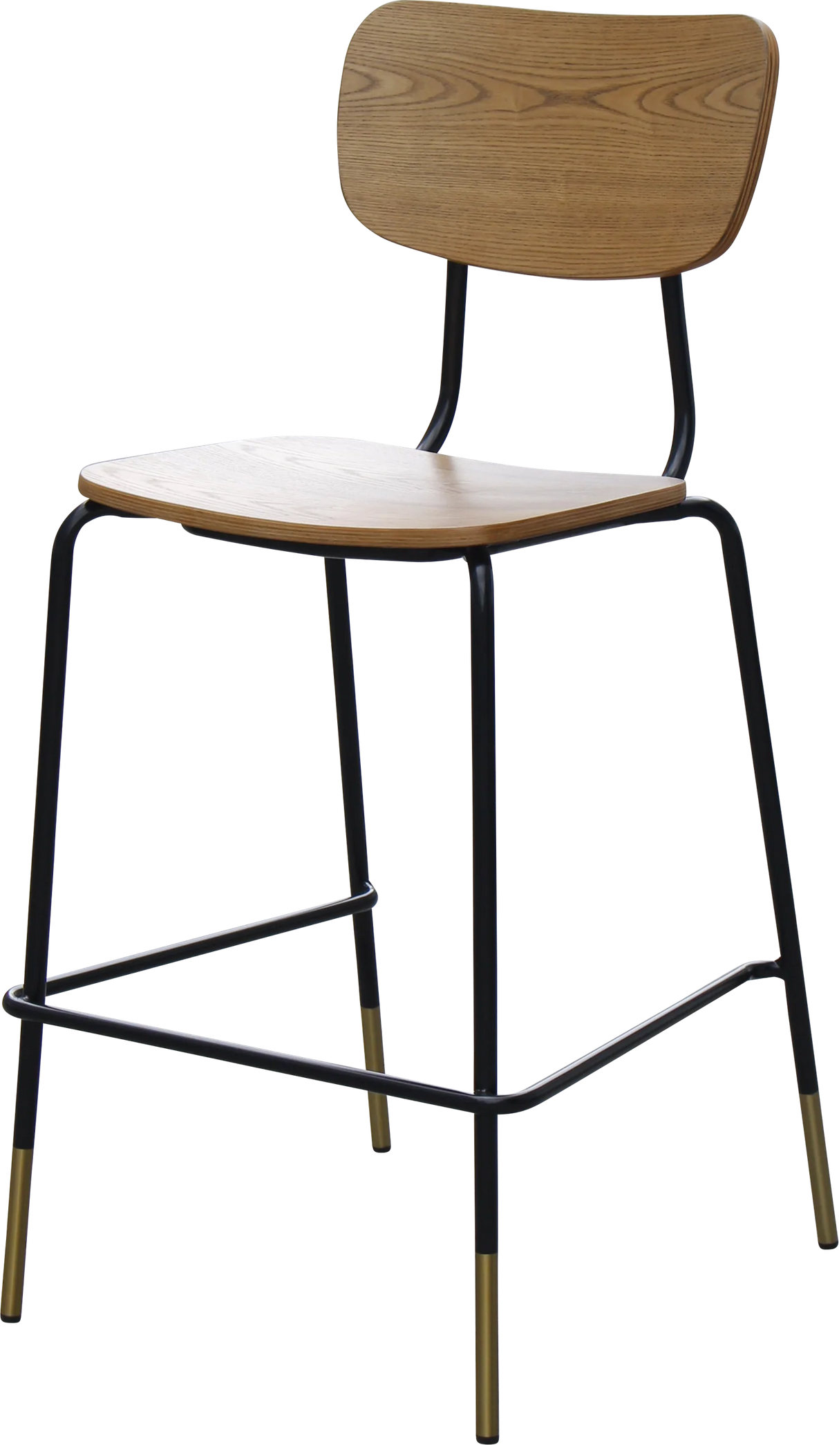 FL Tiramisu Plywood Black Metal Frame with Brass Tip Hospitality Barstool