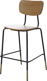 FL Tiramisu Plywood Black Metal Frame with Brass Tip Hospitality Barstool