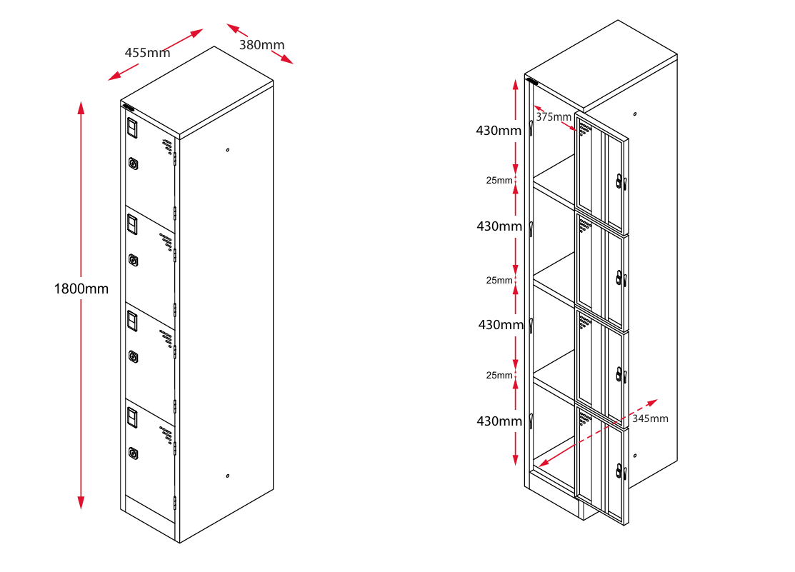 RL GO 4 Door Metal Locker