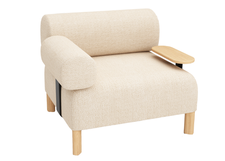 DD Cailloux Fabric Single Seater Breakout Sofa with 1 Armrest & 1 Side Table