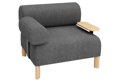 DD Cailloux Fabric Single Seater Breakout Sofa with 1 Armrest & 1 Side Table