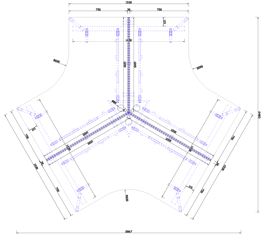 RL Infinity 120 Degree Eternity Leg System Desk for 3 Users