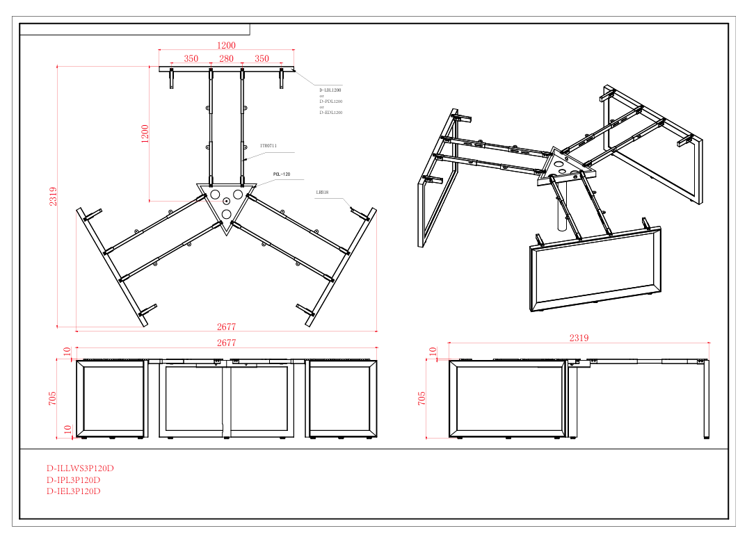 RL Infinity 120 Degree Loop Leg System Desk for 3 Users