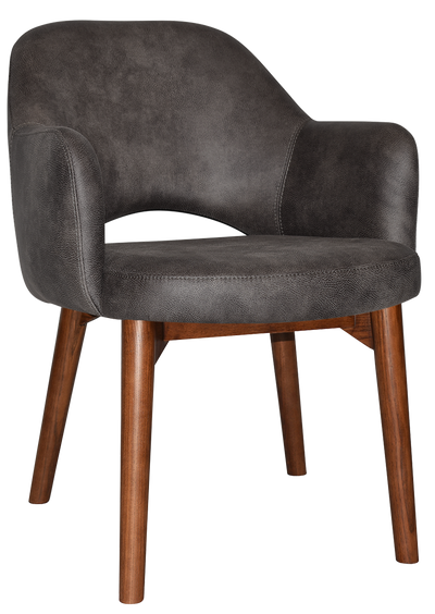 EZ Albury Solid Timber Walnut Stained Upholstered Hospitality Dining Armchair