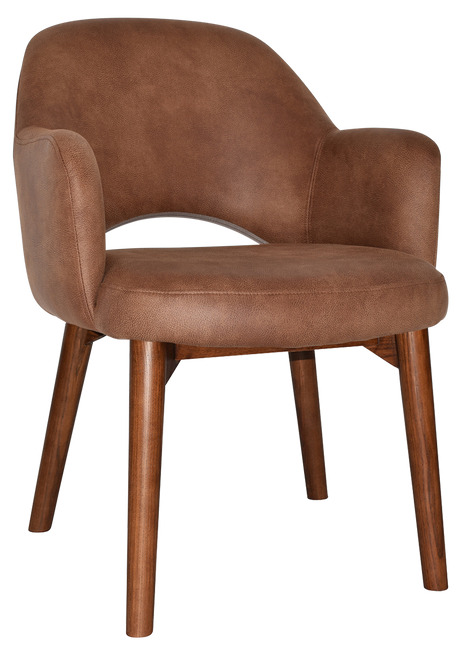 EZ Albury Solid Timber Walnut Stained Upholstered Hospitality Dining Armchair