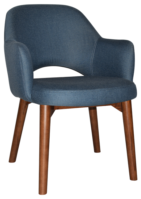 EZ Albury Solid Timber Walnut Stained Upholstered Hospitality Dining Armchair