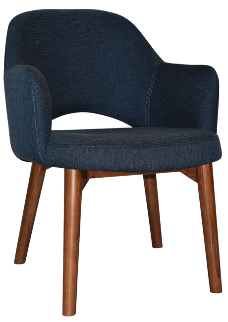 EZ Albury Solid Timber Walnut Stained Upholstered Hospitality Dining Armchair