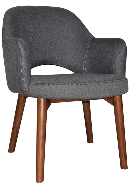 EZ Albury Solid Timber Walnut Stained Upholstered Hospitality Dining Armchair