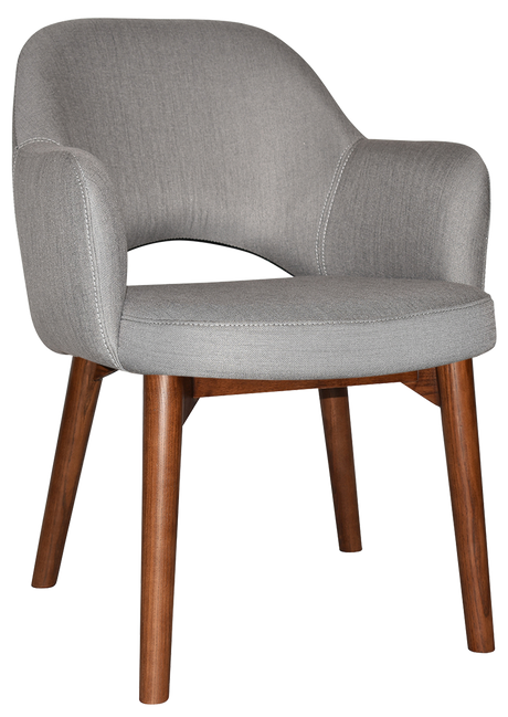 EZ Albury Solid Timber Walnut Stained Upholstered Hospitality Dining Armchair