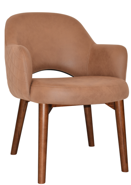 EZ Albury Solid Timber Walnut Stained Upholstered Hospitality Dining Armchair