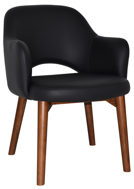 EZ Albury Solid Timber Walnut Stained Upholstered Hospitality Dining Armchair