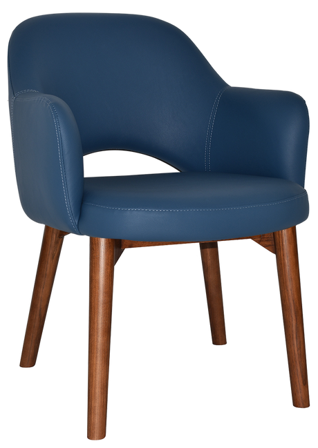 EZ Albury Solid Timber Walnut Stained Upholstered Hospitality Dining Armchair