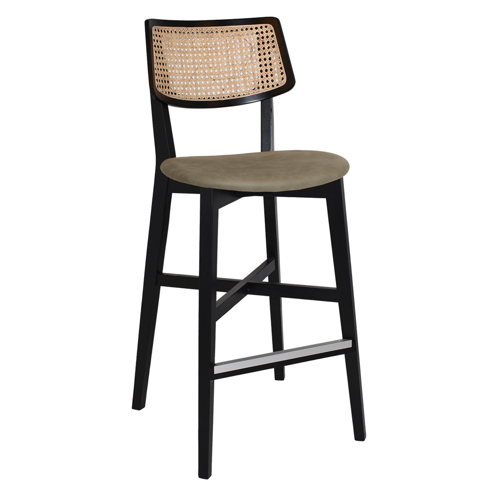 EZ Phoenix Solid Timber Framed Rattan Back Barstool