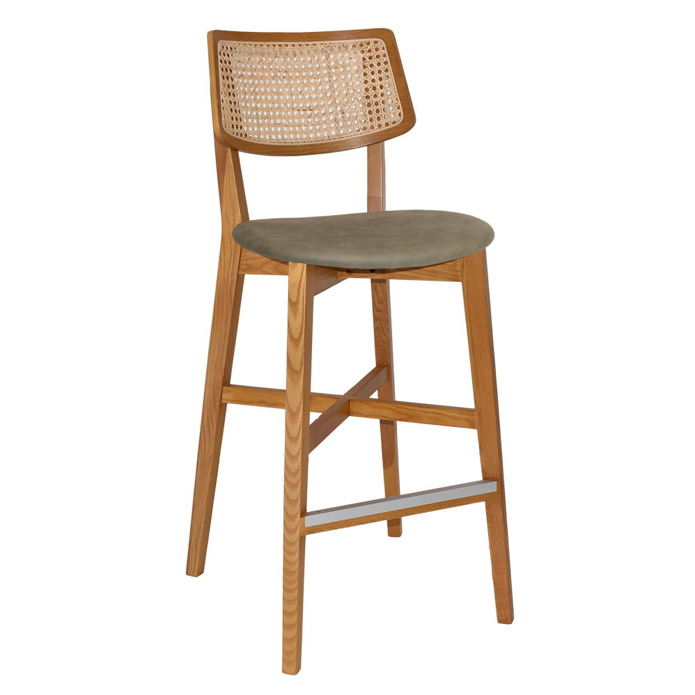 EZ Phoenix Solid Timber Framed Rattan Back Barstool