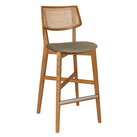 EZ Phoenix Solid Timber Framed Rattan Back Barstool