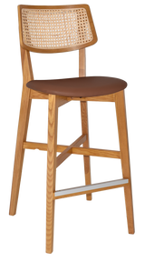 EZ Phoenix Solid Timber Framed Rattan Back Barstool