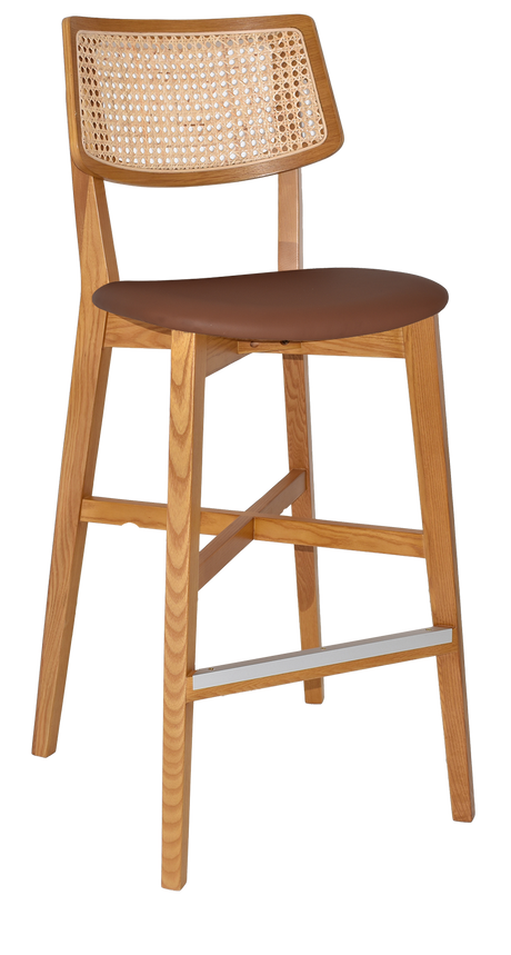 EZ Phoenix Solid Timber Framed Rattan Back Barstool