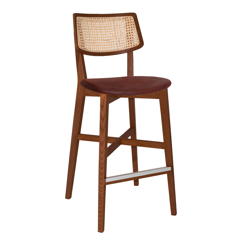 EZ Phoenix Solid Timber Framed Rattan Back Barstool