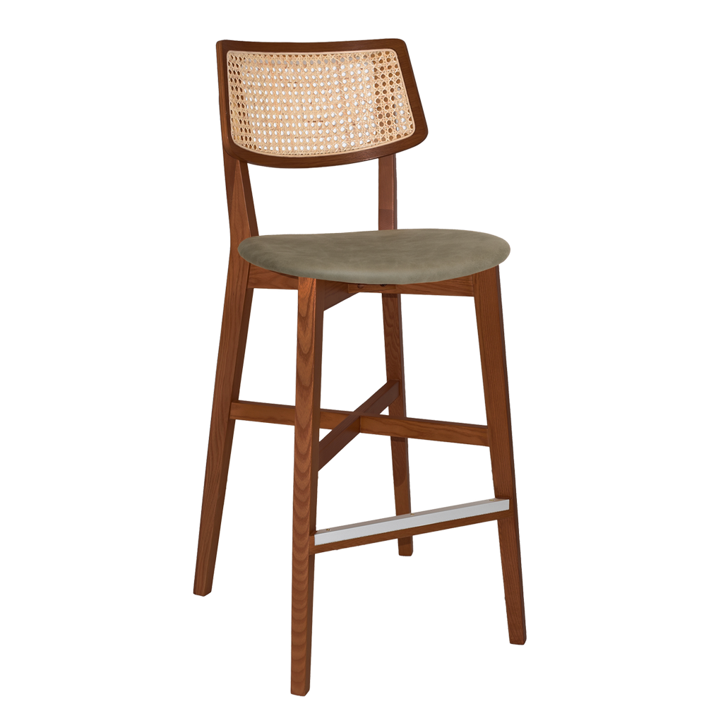 EZ Phoenix Solid Timber Framed Rattan Back Barstool