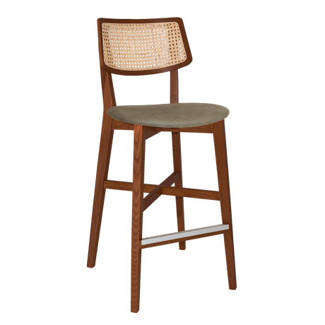 EZ Phoenix Solid Timber Framed Rattan Back Barstool