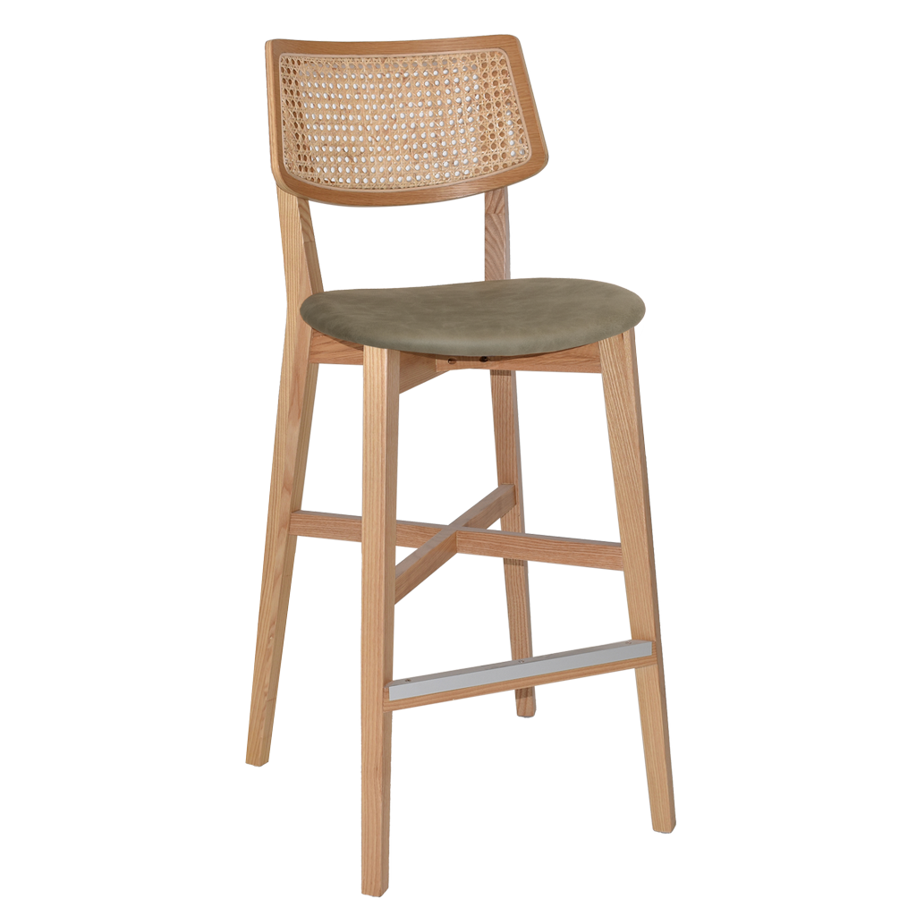 EZ Phoenix Solid Timber Framed Rattan Back Barstool
