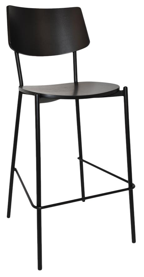 EZ Texas Black Metal Leg Barstool with Black Veneer Back