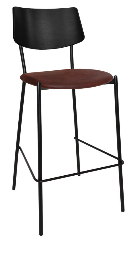 EZ Texas Black Metal Leg Barstool with Black Veneer Back