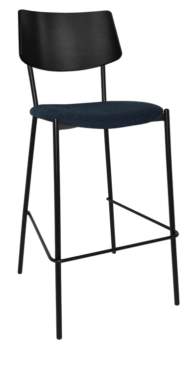 EZ Texas Black Metal Leg Barstool with Black Veneer Back