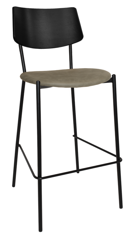 EZ Texas Black Metal Leg Barstool with Black Veneer Back