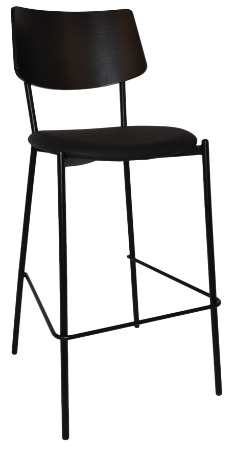 EZ Texas Black Metal Leg Barstool with Black Veneer Back