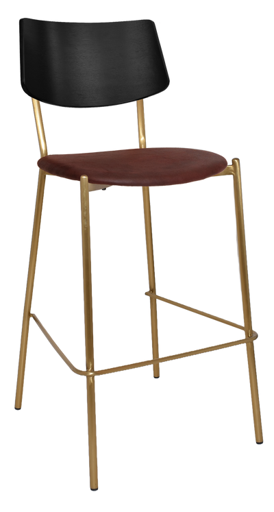 EZ Texas Brass Leg Barstool with Black Veneer Back