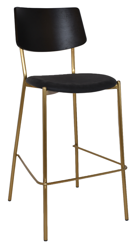 EZ Texas Brass Leg Barstool with Black Veneer Back