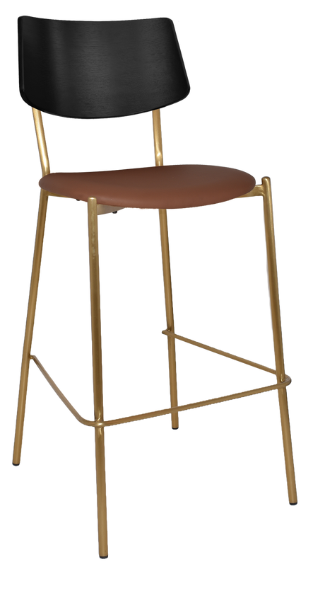 EZ Texas Brass Leg Barstool with Black Veneer Back