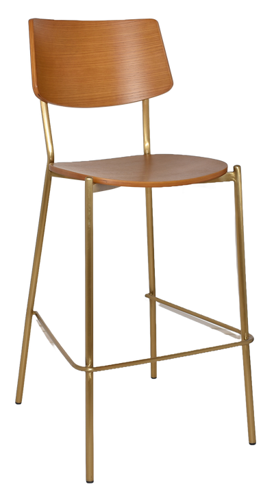 EZ Texas Brass Leg Barstool with Light Oak Veneer Back