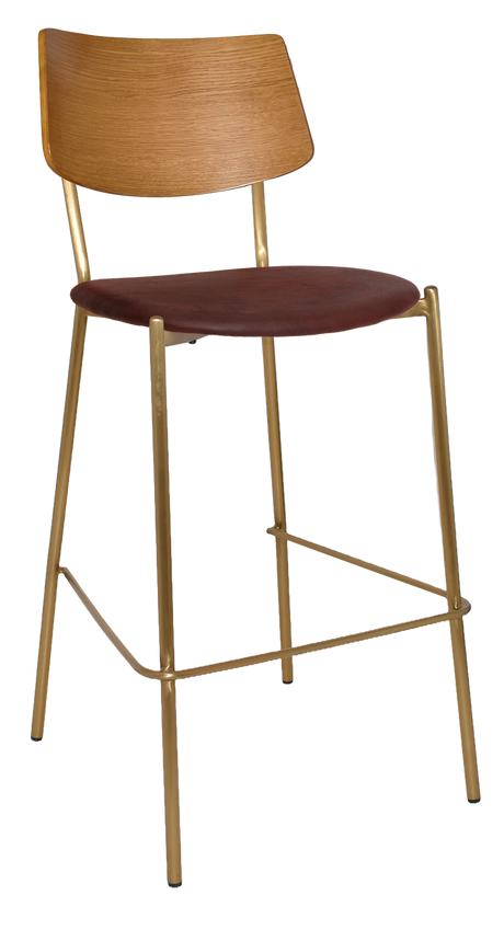 EZ Texas Brass Leg Barstool with Light Oak Veneer Back