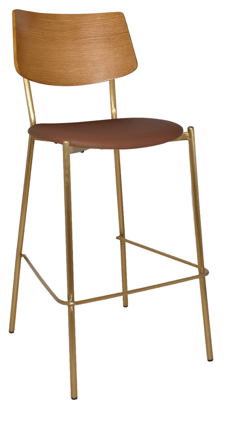 EZ Texas Brass Leg Barstool with Light Oak Veneer Back