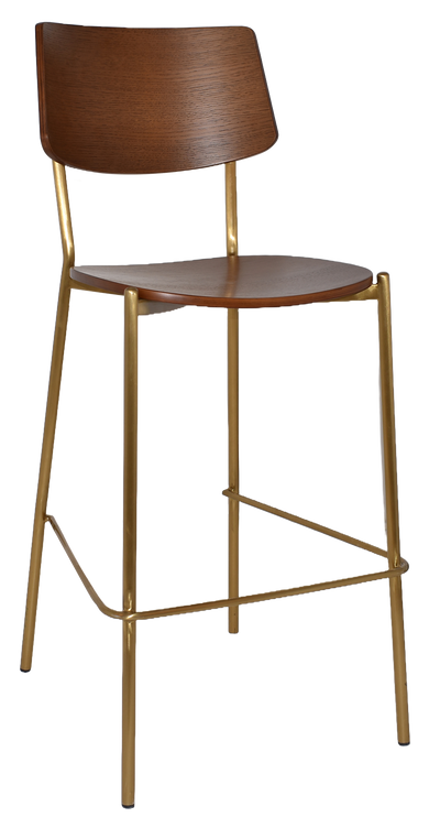 EZ Texas Brass Leg Barstool with Light Walnut Veneer Back